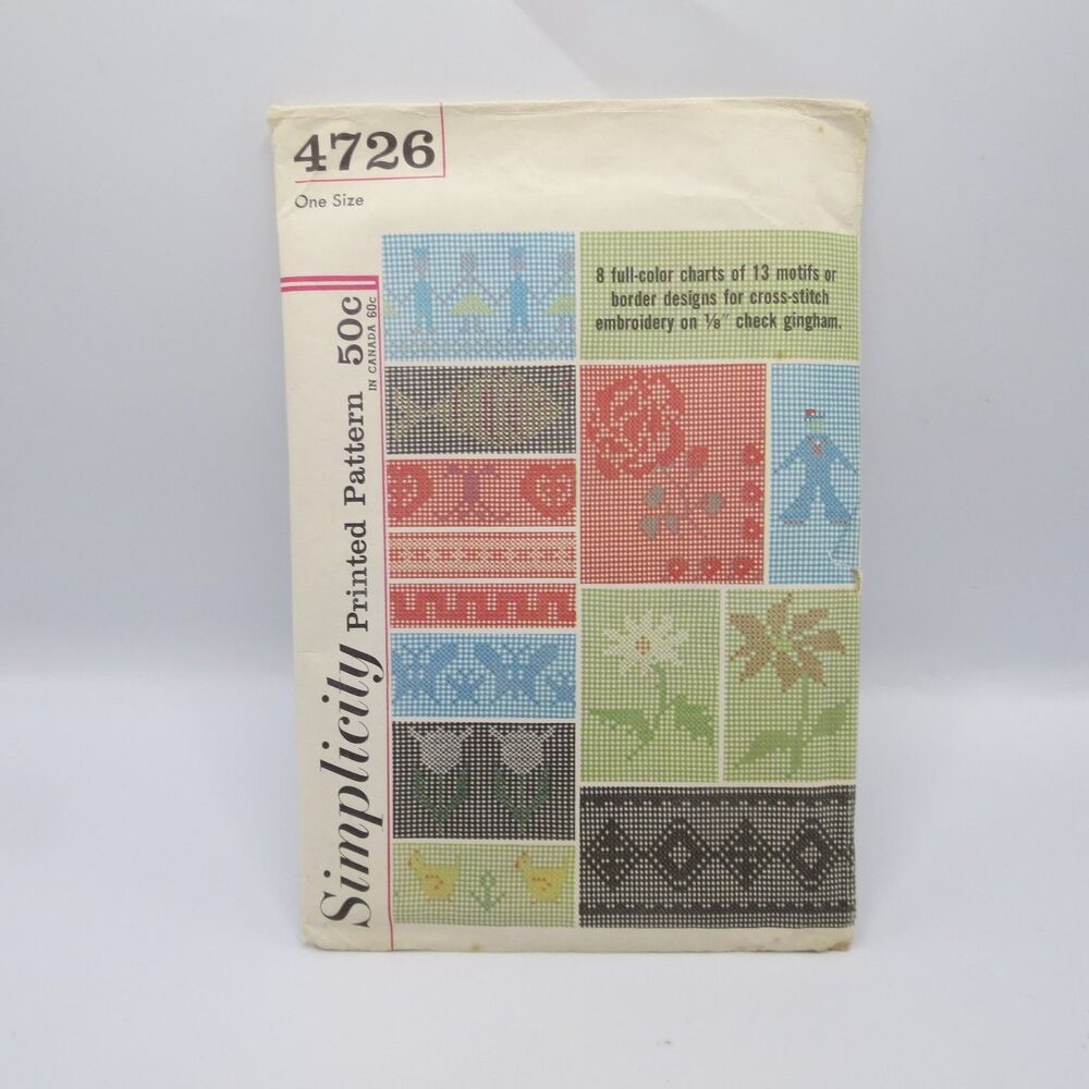 Simplicity 4726 Cross Stitch Embroidery Charts Motifs One Size Vintage Gingham